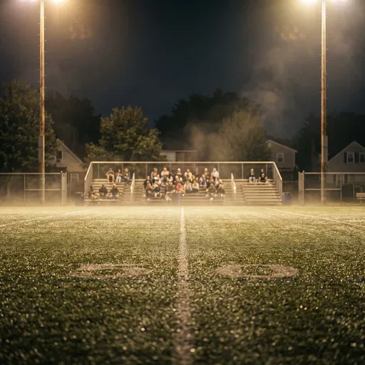 Nighttime Community Sports Field and Bleachers