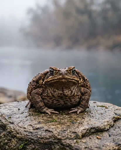 Large Brown Toad on Wet Stone