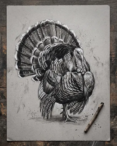 Charcoal Drawing of Strutting Turkey