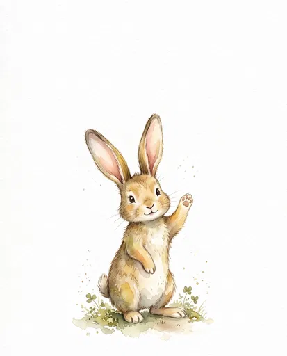 Watercolor Woodland Bunny Waving Illustration