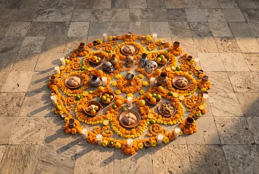Overhead Day of the Dead Marigold Altar