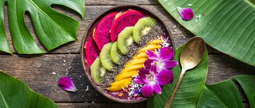 Tropical Acai Smoothie Bowl Flat Lay