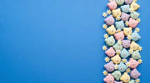 Pastel Bear Macarons on Blue Background