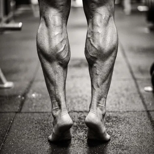 Muscular Bodybuilder Calves Flexing