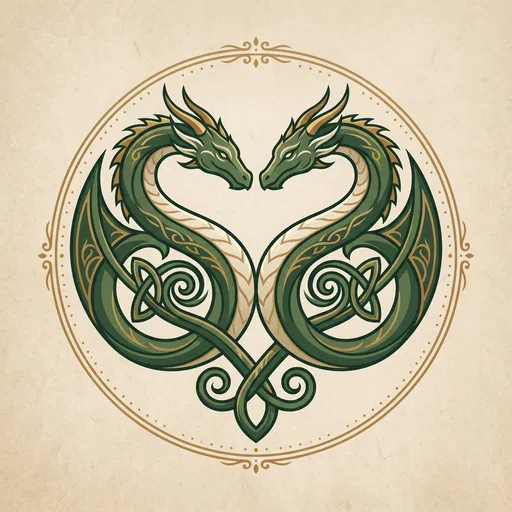 Symmetrical Green Dragons Heart Emblem