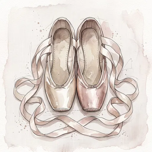 Watercolor Illustration of Ballet Pointe Shoes