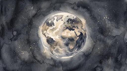 Watercolor Illustration of Nocturnal Planet Earth