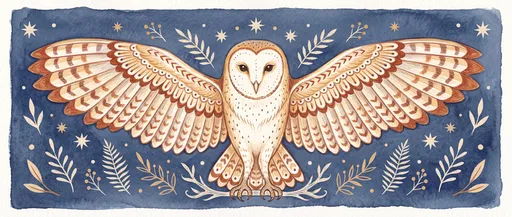 Symmetrical Folk Art Barn Owl Illustration