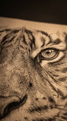 Macro Graphite Drawing of Tiger Eye