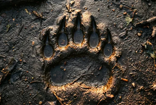 Grizzly Bear Paw Print in Wet Mud