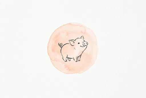 Minimalist Piglet Line Drawing on Watercolor