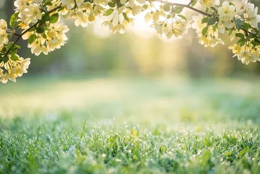 Sunlit Yellow Blossoms Over Dewy Grass