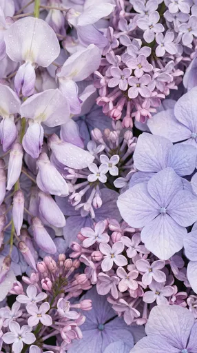 Pastel Purple Wisteria Lilac and Hydrangea