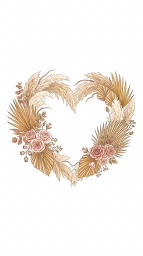 Boho Pampas Grass Floral Heart Wreath