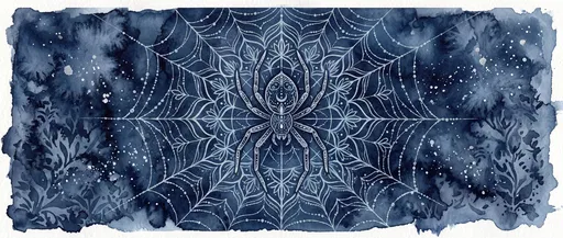Indigo Watercolor Mystical Spider Mandala Banner