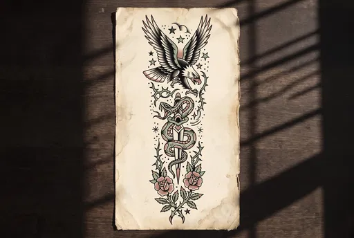 Traditional Eagle and Snake Tattoo Flash