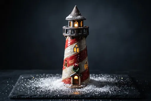 Glowing Ceramic Christmas Lighthouse Figurine