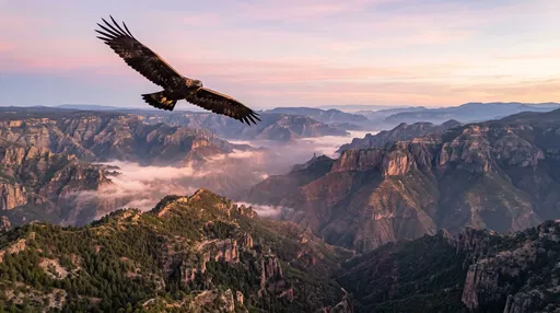 Golden Eagle Soaring Over Dawn Canyons