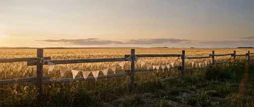 Rustic Fence With Bunting by Wheat Field