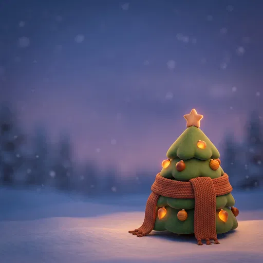 Cartoon Christmas Tree in Knitted Scarf