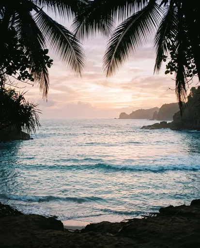 Tropical Cove Sunrise Framed by Palms