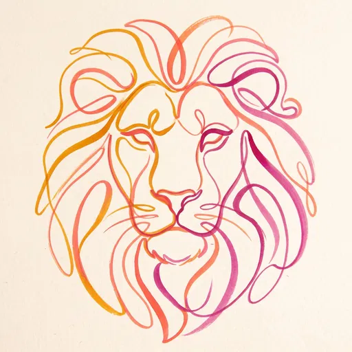 Colorful Line Art Lion Face Illustration