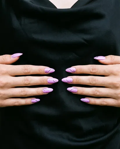 Hands With Pastel Violet Nail Art