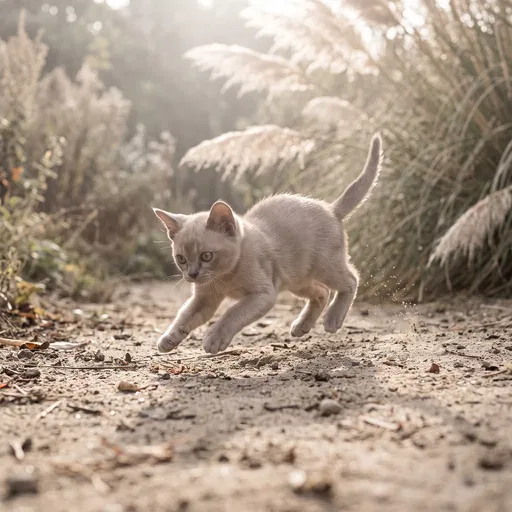 Fawn Kitten Pouncing on Sandy Path