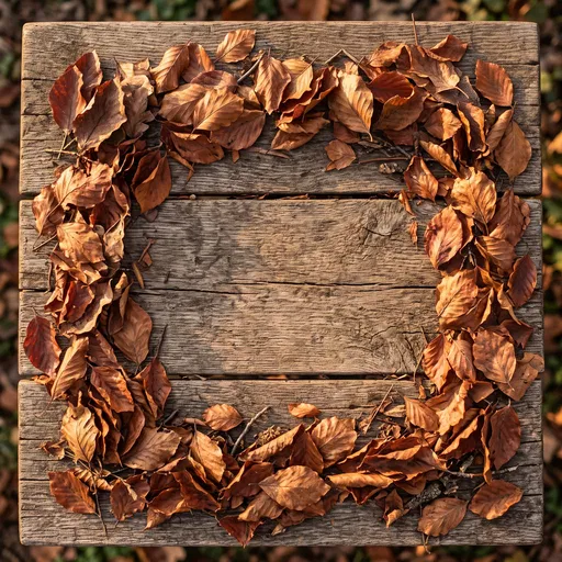 Rustic Wood Table with Autumn Leaf Border