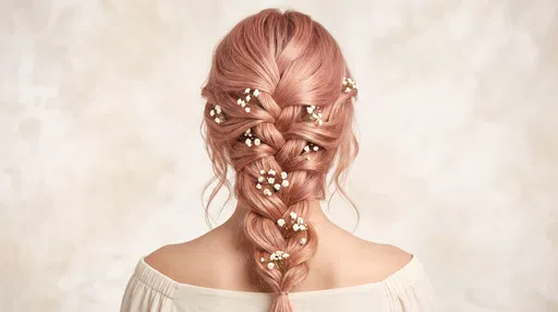 Rose Gold French Braid With White Flowers
