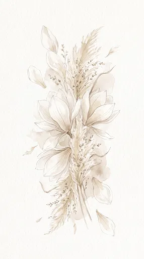 Watercolor Magnolia and Pampas Grass Illustration