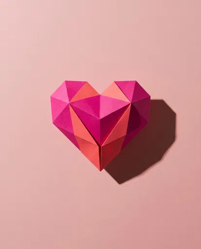 Origami Magenta and Coral Paper Heart