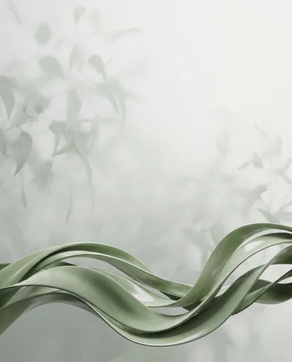 Abstract Sage Green Ribbons on Misty Background