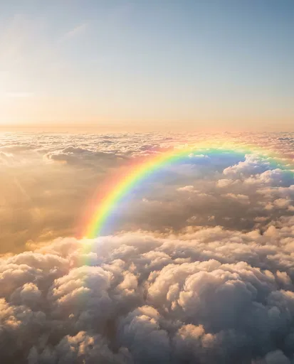 Aerial Rainbow Over Sunlit Clouds