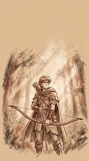 Sepia Anime Sketch of Woodland Archer