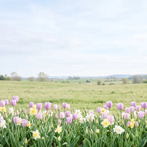 Pastel Tulip and Daffodil Meadow Border