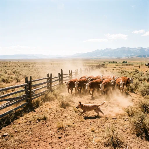 Red Heeler Herding Cattle on Montana Ranch
