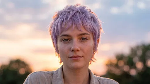 Portrait of Person with Lavender Pixie Cut