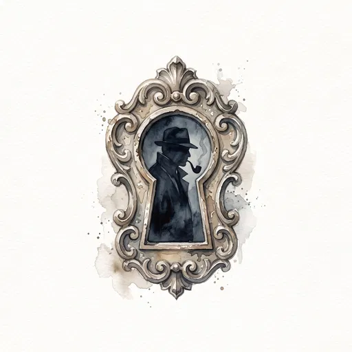 Watercolor Detective Silhouette in Vintage Keyhole