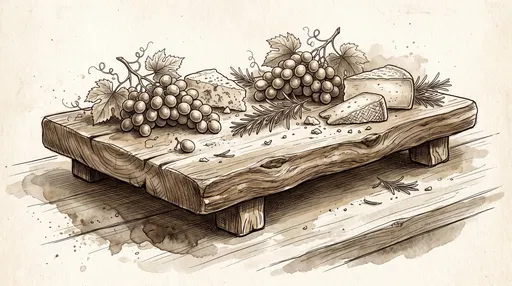 Sepia Watercolor Illustration of Charcuterie Board