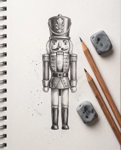 Pencil Sketch of Christmas Nutcracker in Sketchbook