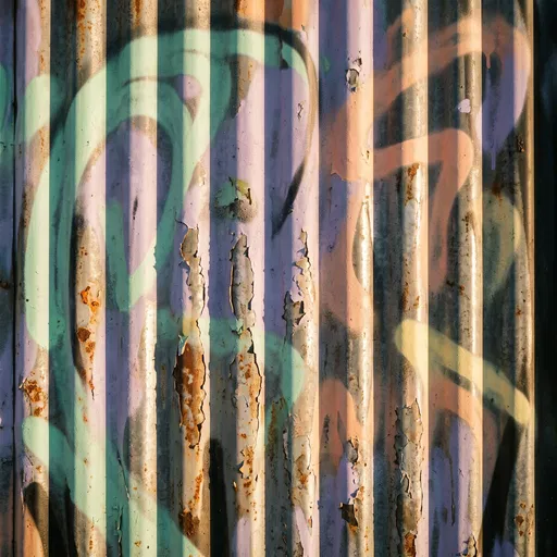 Pastel Graffiti on Weathered Corrugated Metal