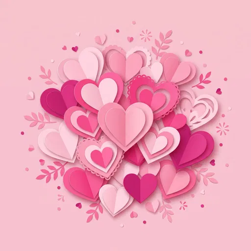 Pink Paper Cut Hearts Cluster Illustration
