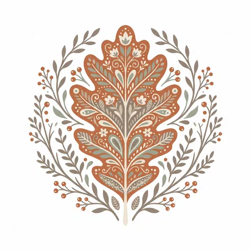 Scandinavian Folk Art Autumn Oak Leaf