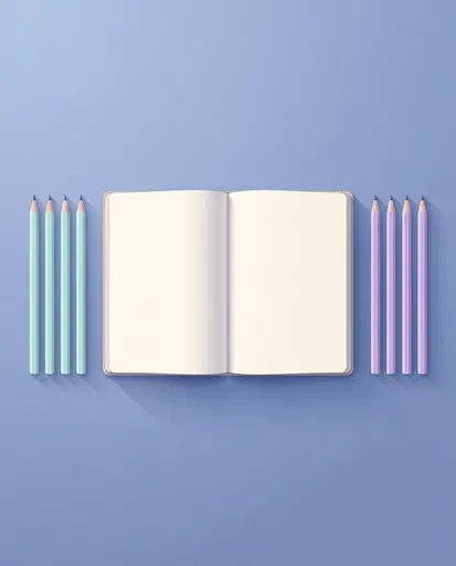 Minimal Open Notebook With Pastel Pencils