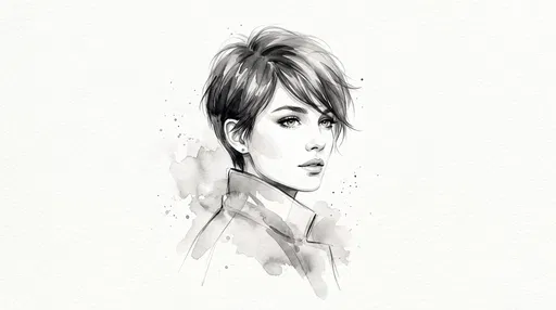 Watercolor Portrait of Woman with Pixie Cut