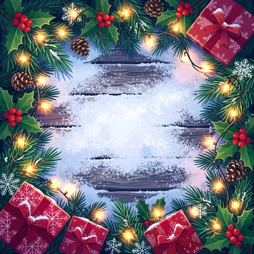 Festive Christmas Frame on Snowy Wood
