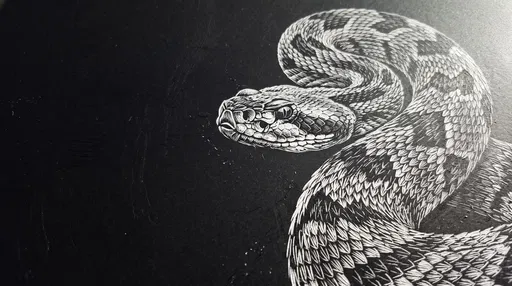 Scratchboard Engraving of Coiled Rattlesnake