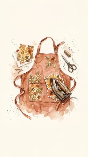 Watercolor Apron With Floral Patches