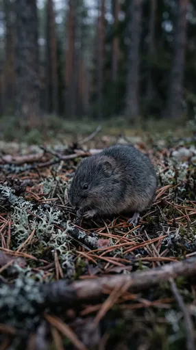 Wood Lemming Foraging on Forest Floor